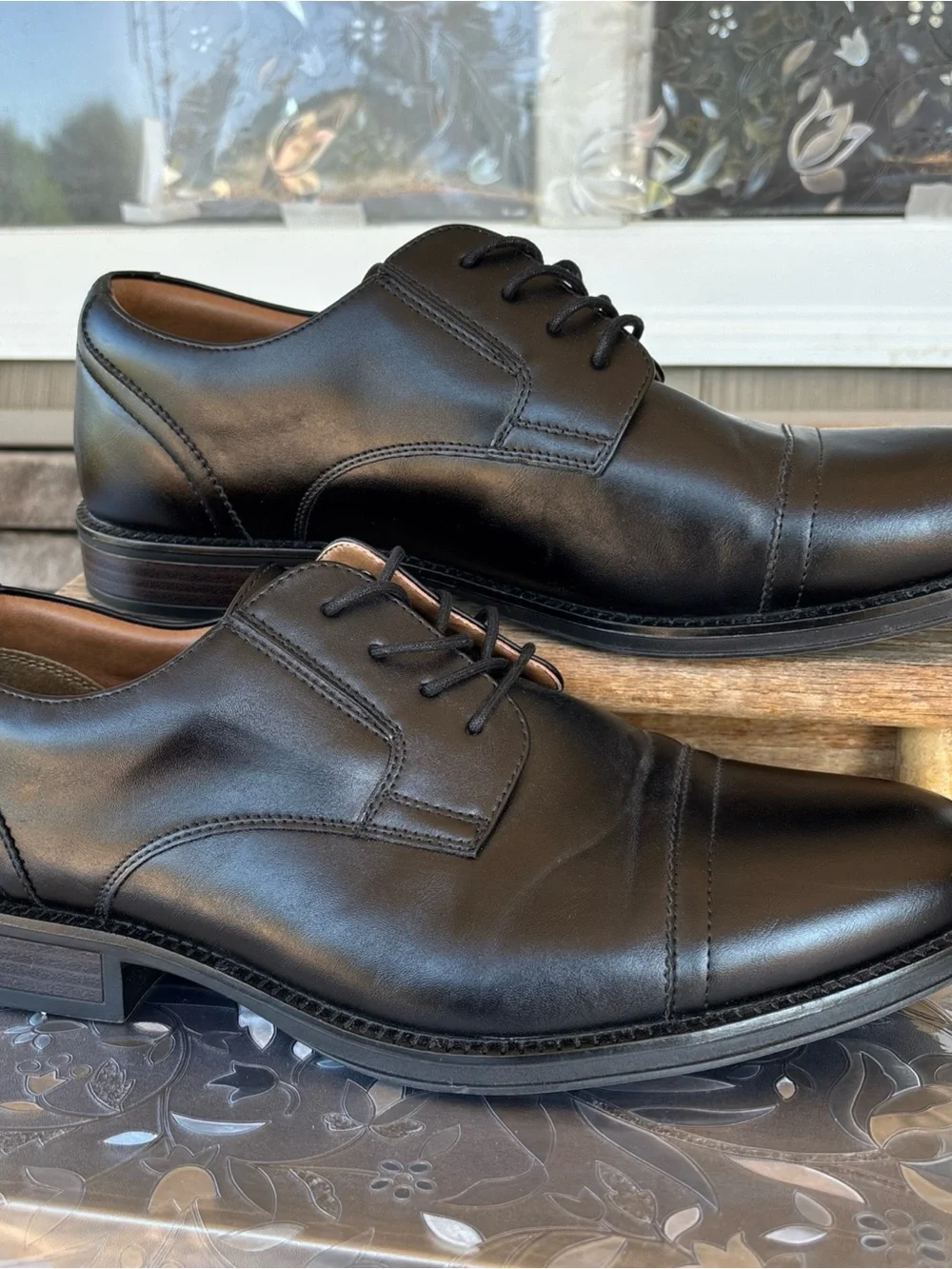 George Black Leather Cap-Toe Derby Shoes Men’s 12 Wide